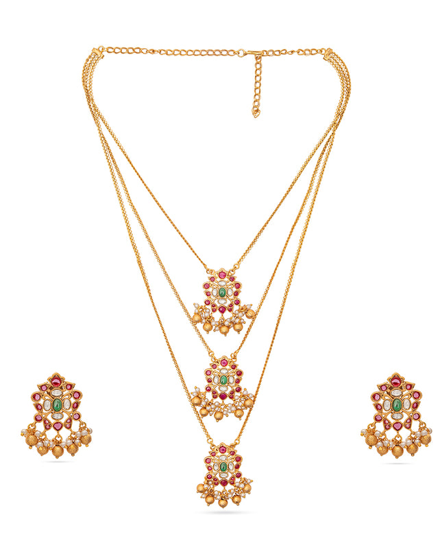 Layered Pendant Necklace with Earrings