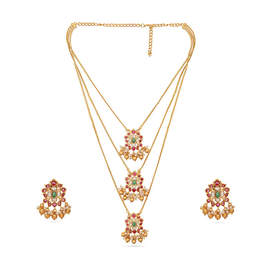 Layered Pendant Necklace with Earrings