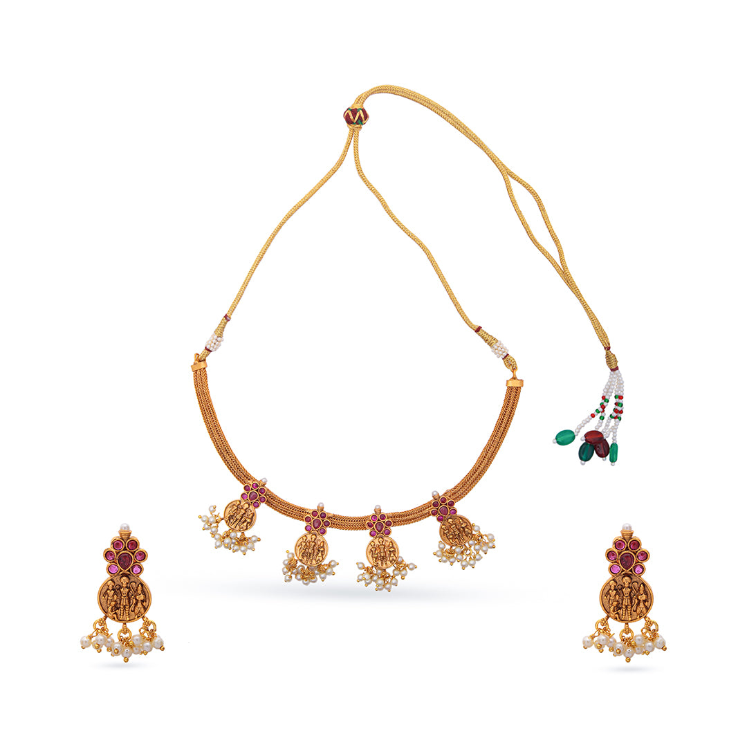 Vanmayi Set – Heritage Coin Necklace with Temple Earrings