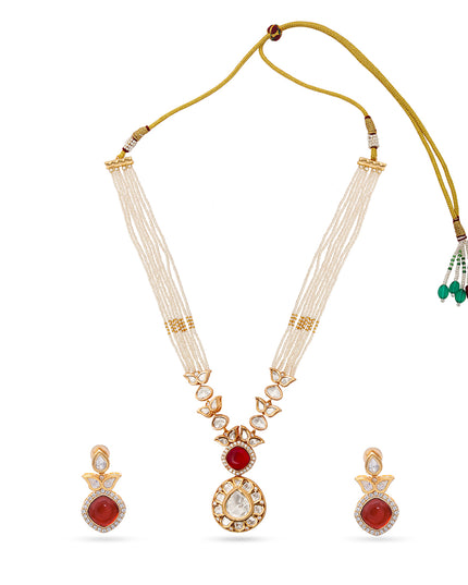 Rudrakshi Set – Red Stone & Polki Pearl Necklace