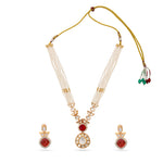 Load image into Gallery viewer, Rudrakshi Set – Red Stone &amp; Polki Pearl Necklace
