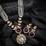 Load image into Gallery viewer, Rudrakshi Set – Red Stone &amp; Polki Pearl Necklace

