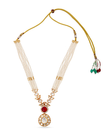 Rudrakshi Set – Red Stone & Polki Pearl Necklace