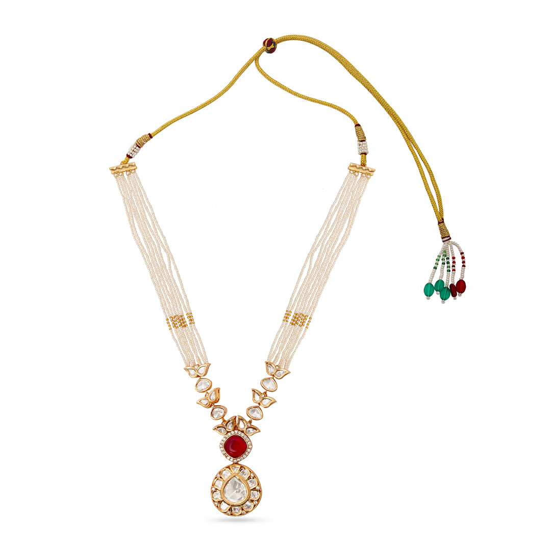Rudrakshi Set – Red Stone & Polki Pearl Necklace