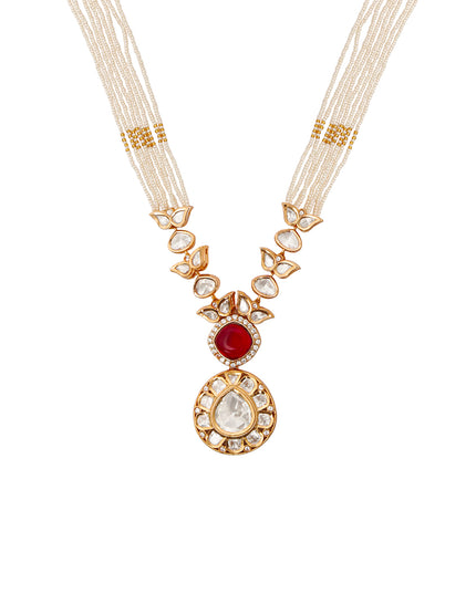 Rudrakshi Set – Red Stone & Polki Pearl Necklace