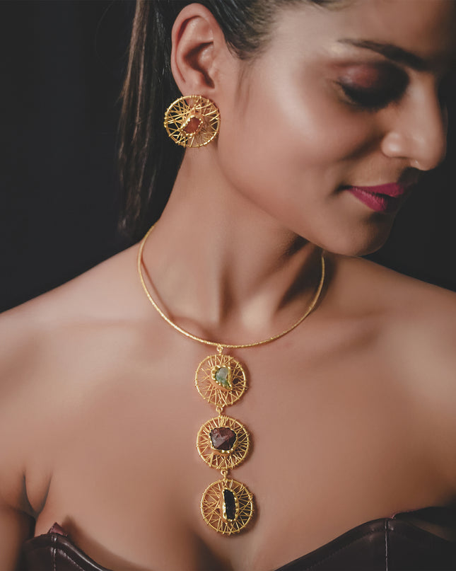 Trinity Gemstone Cascade Necklace Set