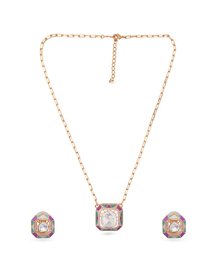 Indira Set – Geometric Polki Pendant Necklace & Earrings