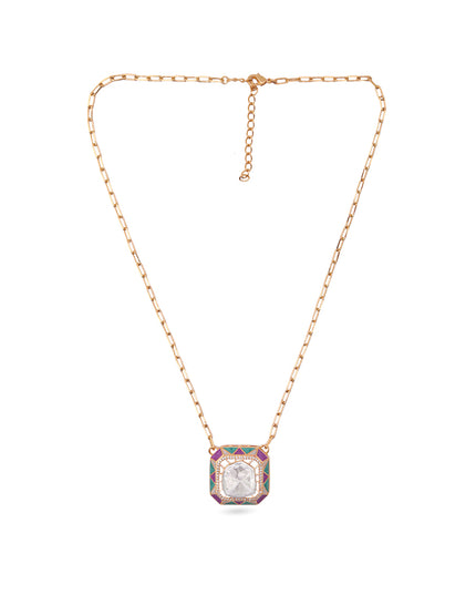 Indira Set – Geometric Polki Pendant Necklace & Earrings