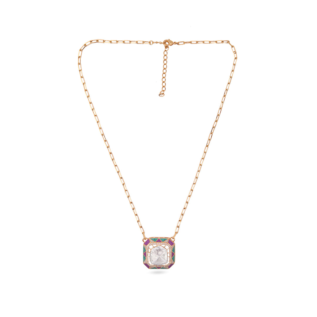 Indira Set – Geometric Polki Pendant Necklace & Earrings