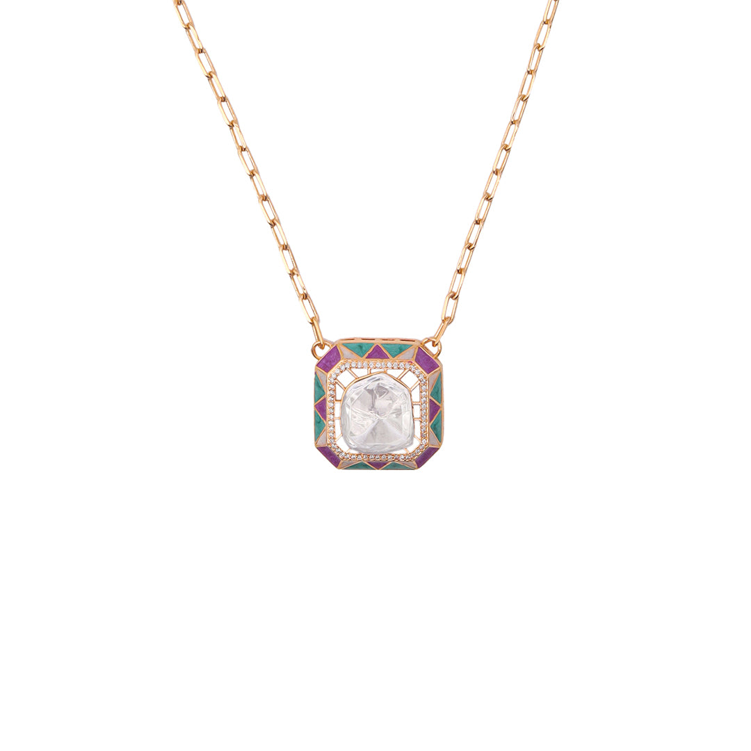 Indira Set – Geometric Polki Pendant Necklace & Earrings