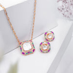 Load image into Gallery viewer, Indira Set – Geometric Polki Pendant Necklace &amp; Earrings
