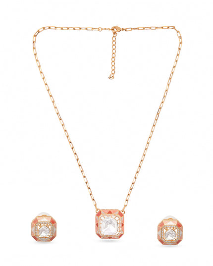 Indira Set – Geometric Polki Pendant Necklace & Earrings