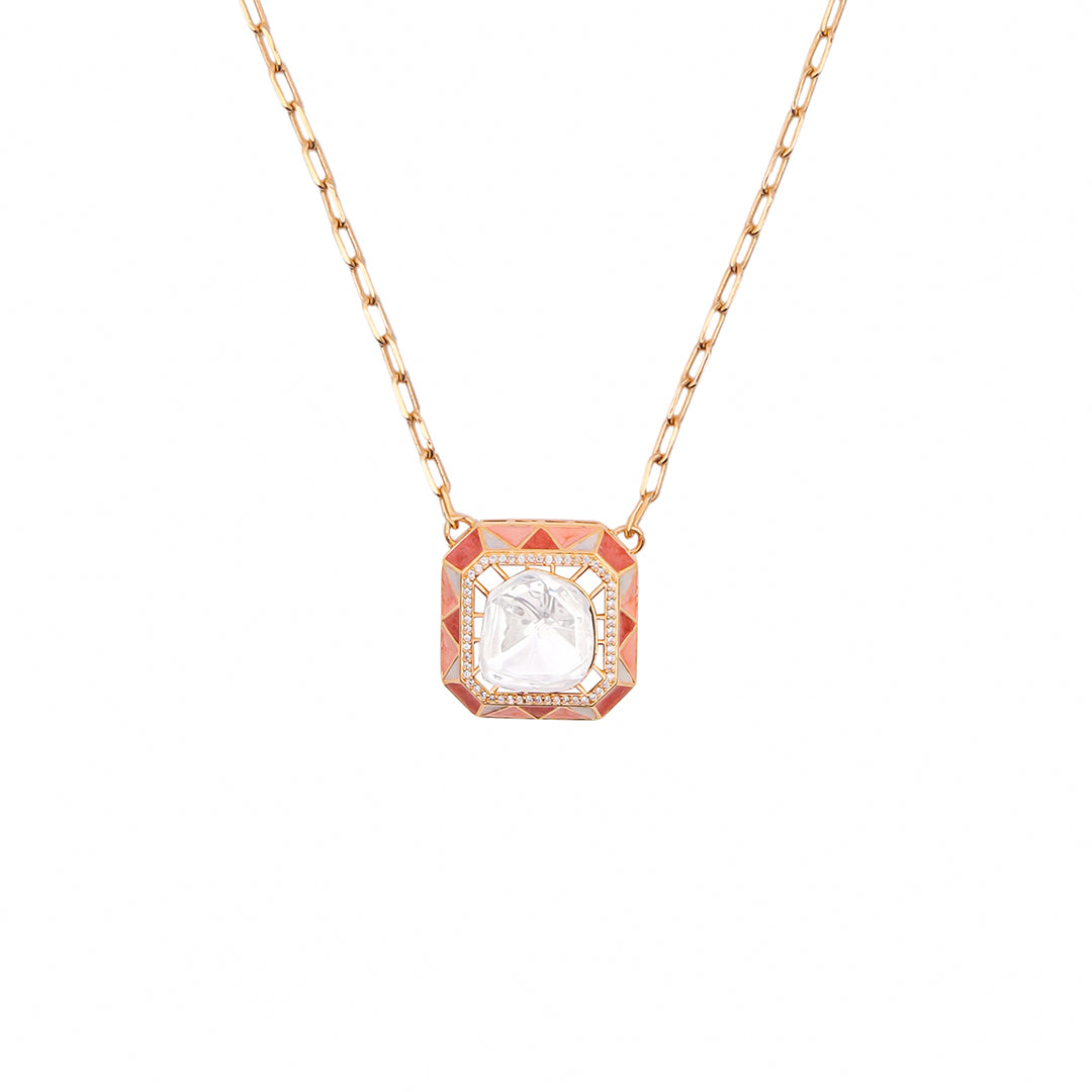 Indira Set – Geometric Polki Pendant Necklace & Earrings
