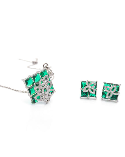 Eira Set – Green Crystal Pendant & Earrings