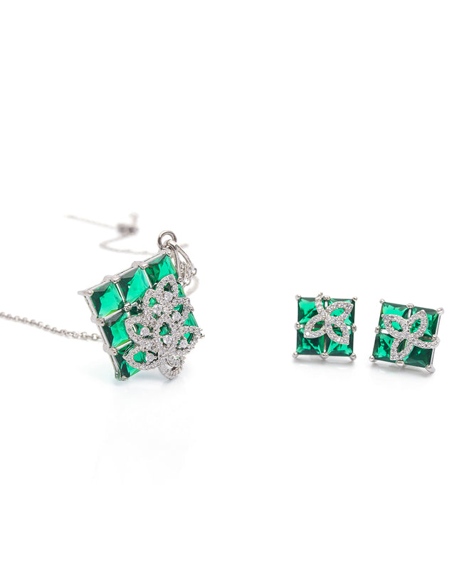 Eira Set – Green Crystal Pendant & Earrings