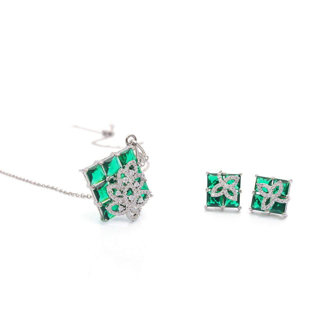 Eira Set – Green Crystal Pendant & Earrings