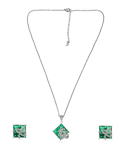 Eira Set – Green Crystal Pendant & Earrings