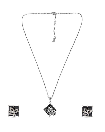 Zoya Set – Black Stone Pendant & Earrings