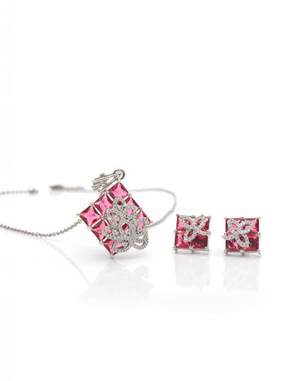 Inaya Set – Pink Stone Pendant & Earrings
