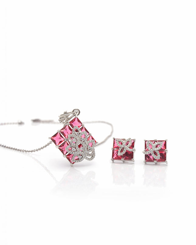 Inaya Set – Pink Stone Pendant & Earrings