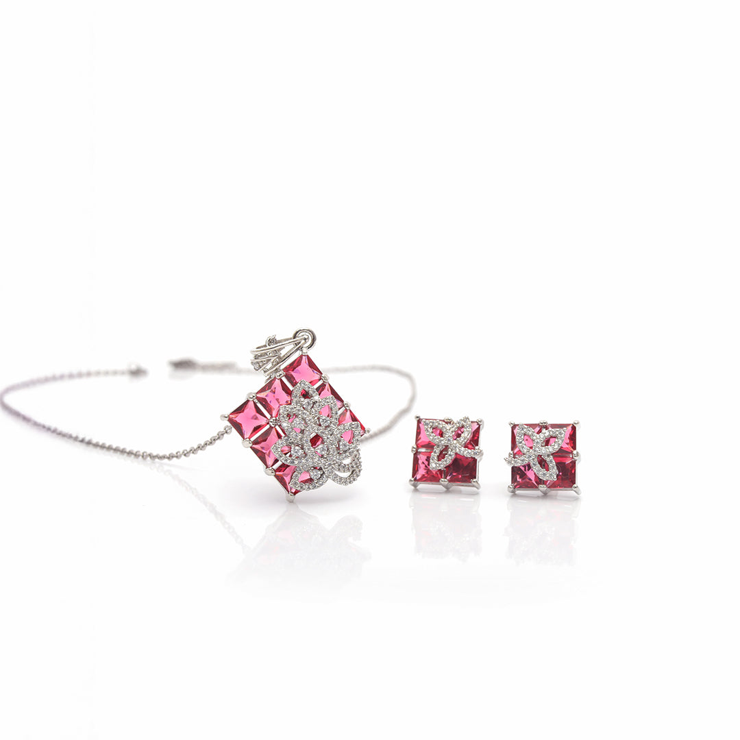 Inaya Set – Pink Stone Pendant & Earrings