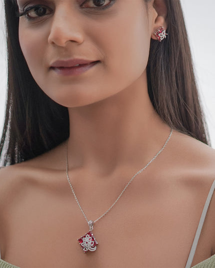 Inaya Set – Pink Stone Pendant & Earrings