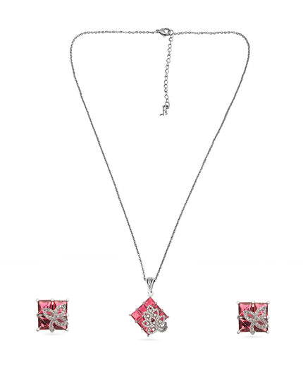 Inaya Set – Pink Stone Pendant & Earrings