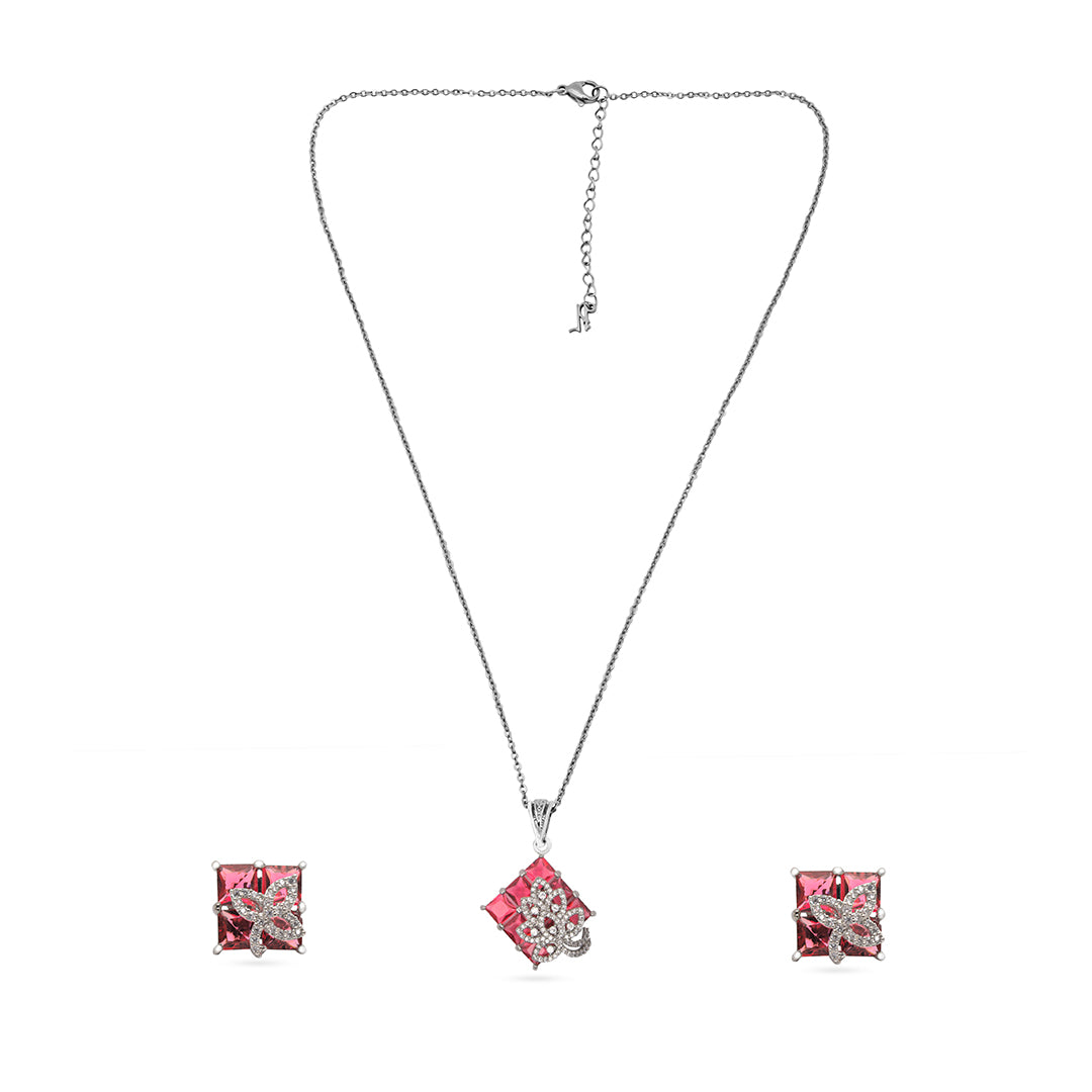Inaya Set – Pink Stone Pendant & Earrings