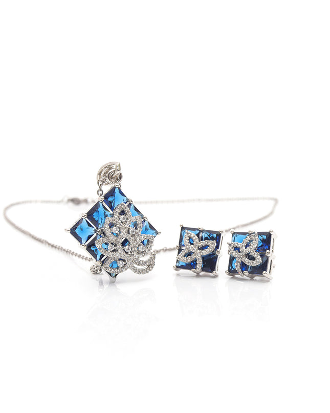 Ravya Set – Blue Crystal Pendant & Earrings