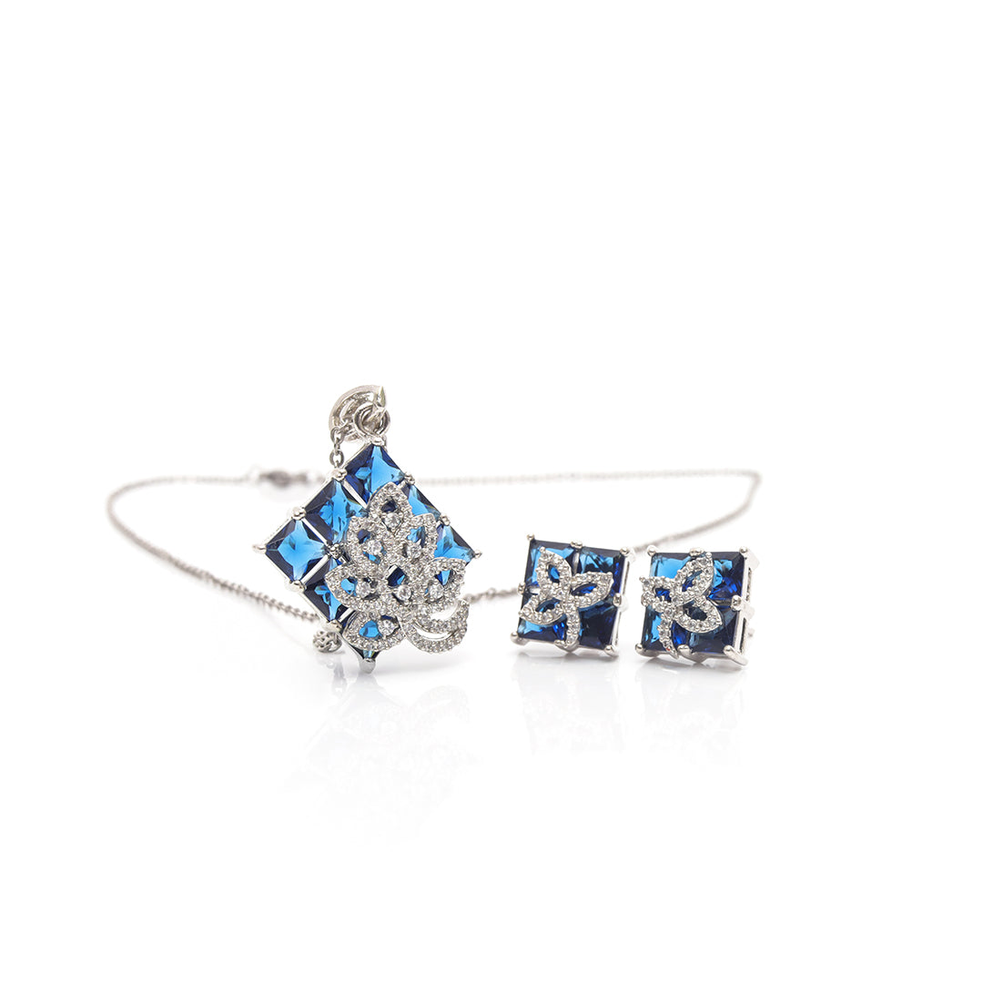 Ravya Set – Blue Crystal Pendant & Earrings