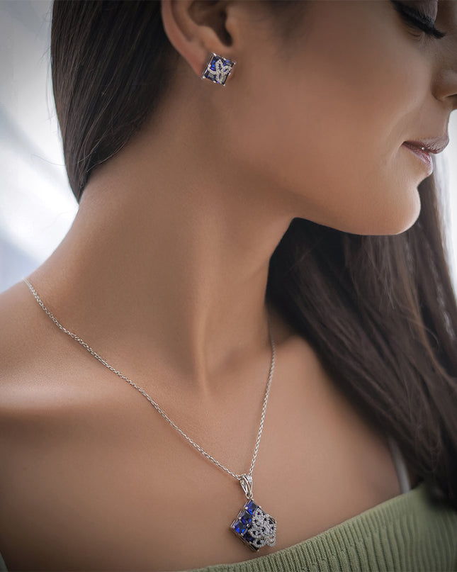 Ravya Set – Blue Crystal Pendant & Earrings
