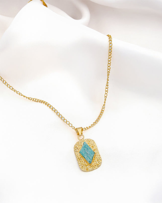 Crag Collection Raw Aqua Stone Gold Pendant Necklace