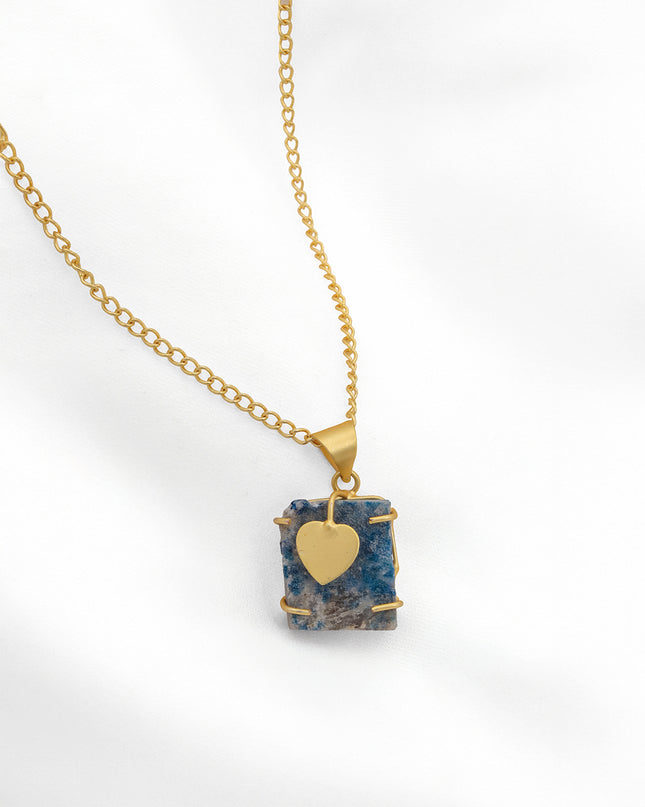 Blue Stone Heart Charm Necklace – Gold Chain | Raw Crystal Pendant