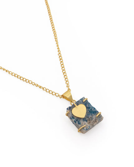 Blue Stone Heart Charm Necklace – Gold Chain | Raw Crystal Pendant