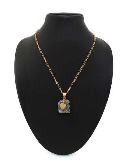 Blue Stone Heart Charm Necklace – Gold Chain | Raw Crystal Pendant