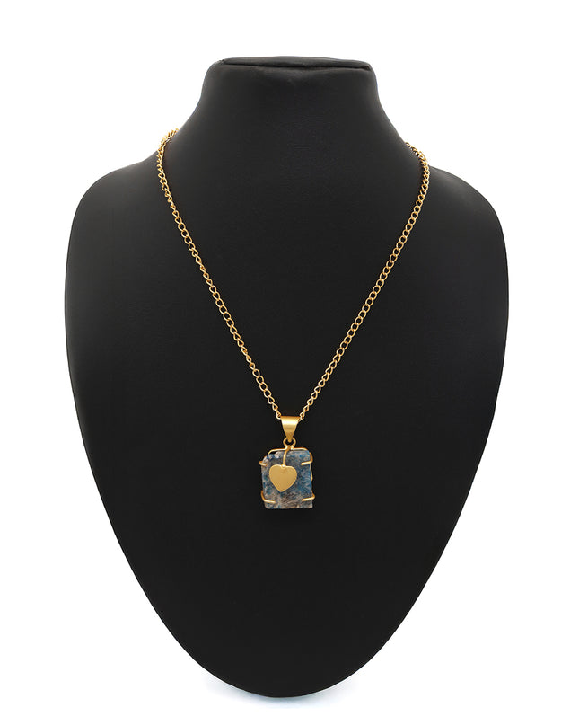Blue Stone Heart Charm Necklace – Gold Chain | Raw Crystal Pendant