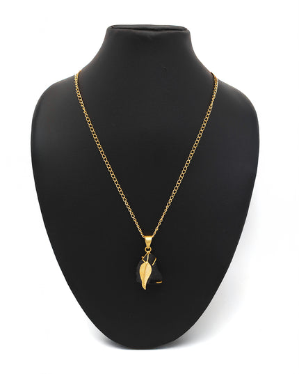 Black Raw Stone Leaf Pendant Necklace – Gold Chain | Nature-Inspired Jewelry