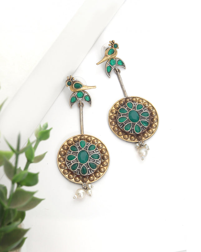 Emerald Harmony Bird Earrings