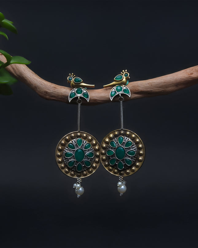 Emerald Harmony Bird Earrings