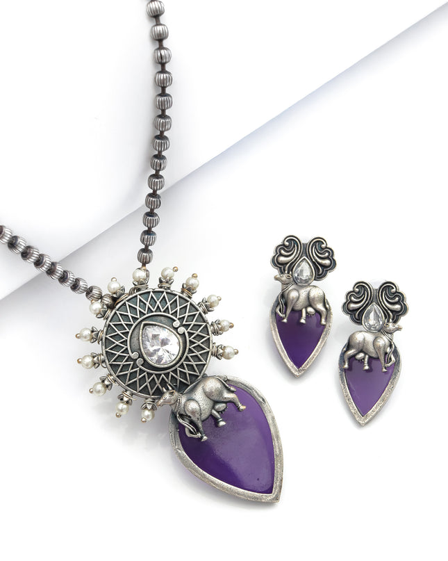 Royal Amethyst Elephant Necklace Set