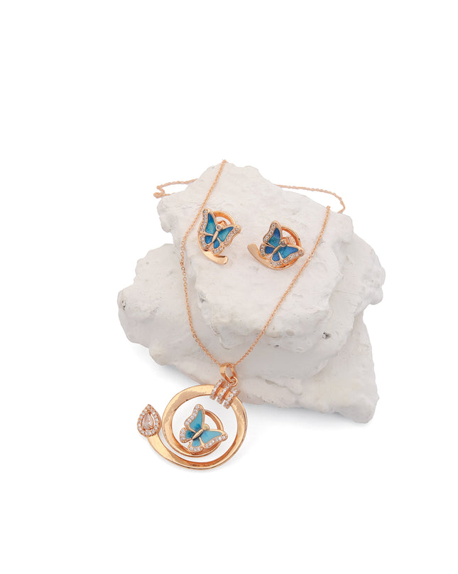 Titli Butterfly Pendant Set – Blue Enamel Gold-Tone Necklace & Earrings