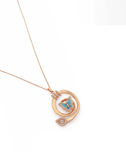 Titli Butterfly Pendant Set – Blue Enamel Gold-Tone Necklace & Earrings