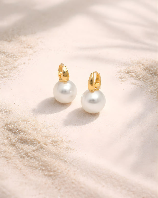 Classic Pearl Drop Hoops – Gold Finish | Mukta Collection