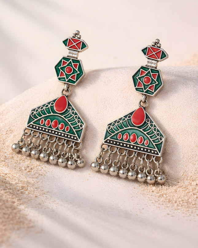 Glaze Rangrez Jhumki Earrings – Green & Pink
