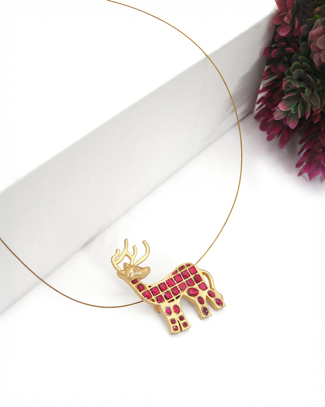 Ruby Deer Pendant Necklace