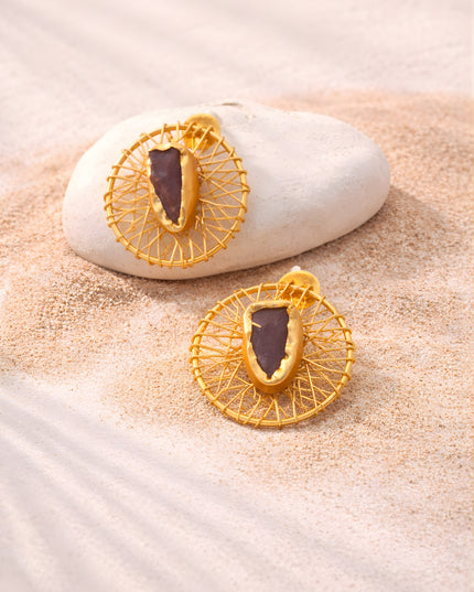 Crag Collection Raw Rose Stone Gold Stud Earrings