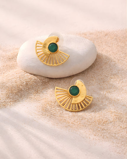 Crag Collection Green Stone Gold Fan Earrings