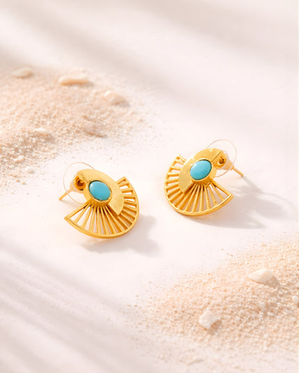 Crag Collection Turquoise Stone Gold Fan Earrings